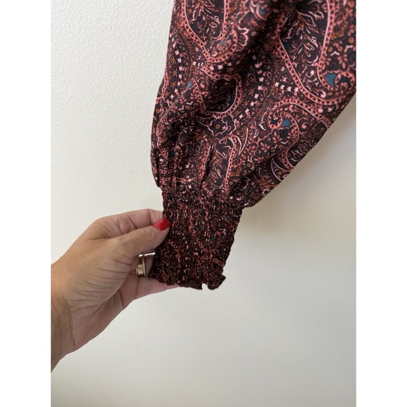 Evereve Aiden Red Long Sleeve Paisley Blouse Boho Work Office Womens Small - Picture 6 of 11